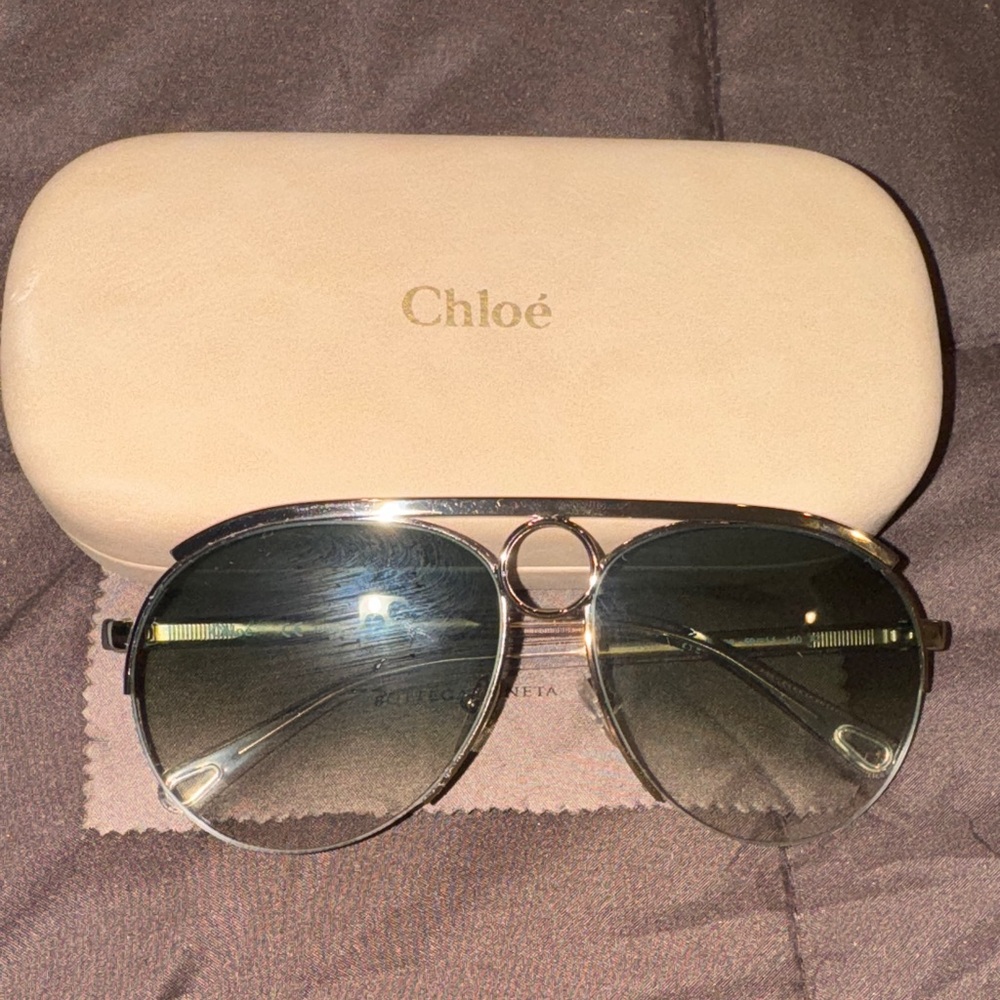 Chloe Gold and Green Aviator Sunglasses